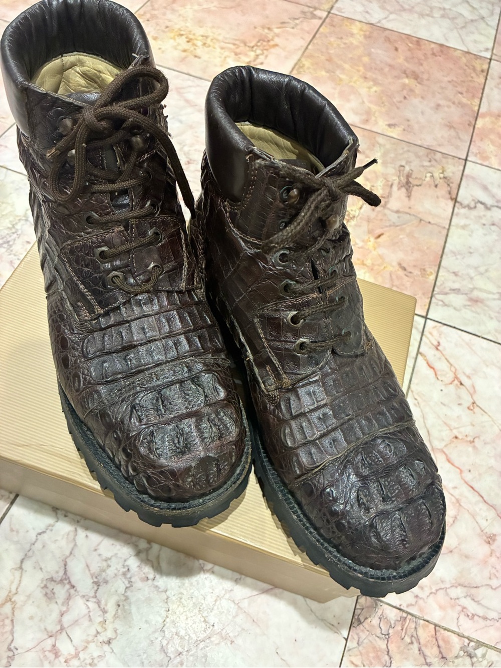 Brown genuine Crocodile Leather skin Lace-Up Men's Boots